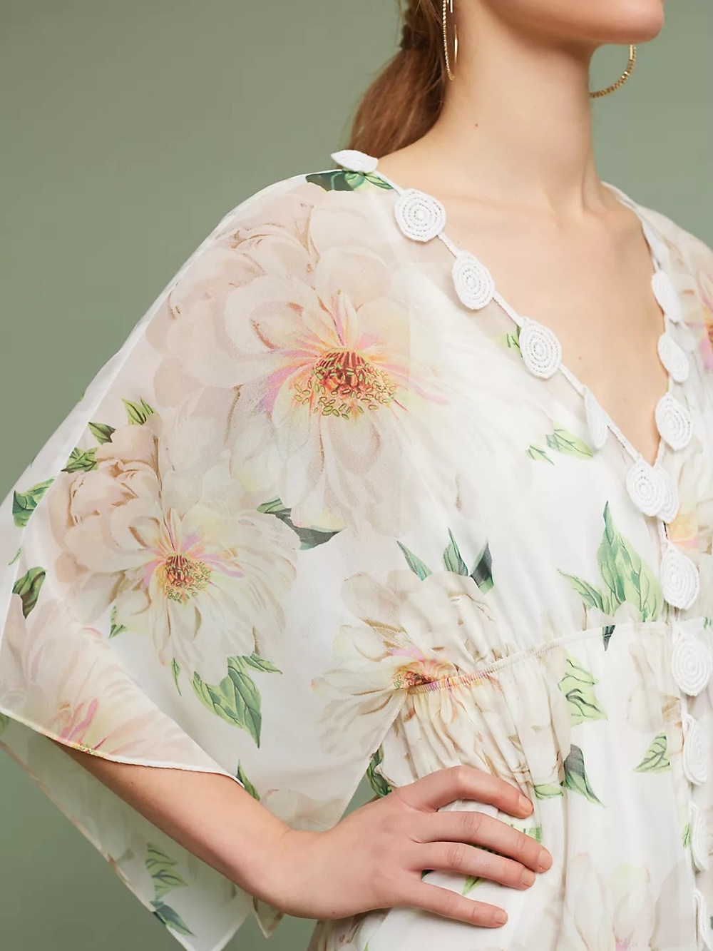Farm Rio Floral Dress Size Small Dahlia Kimono Sleeve Boho Maxi Sheer Crochet - Picture 5 of 16